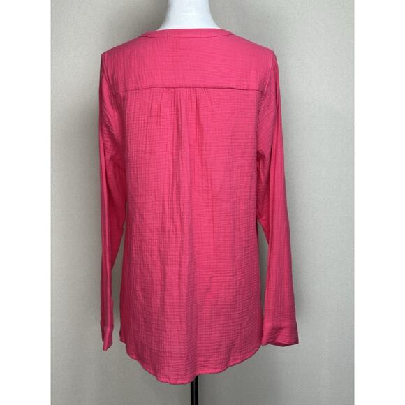 NWT Women’s Popover Gauze Top Tunic SZ XL Pink Long Sleeve Casual 1/4 Button Up - Picture 7 of 15